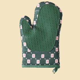 Anti-Scalding Microwave Cotton Non-Slip Insulation Gloves Oven Mitts Kitchen Heat Resistant Thickened Cotton Heat Insulation Microwave Oven Oven (Color: Green, Type: Left)